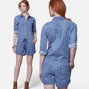 HOLDING HORSES x Anthropologie Long Sleeve Denim Chambray Romper Size 8